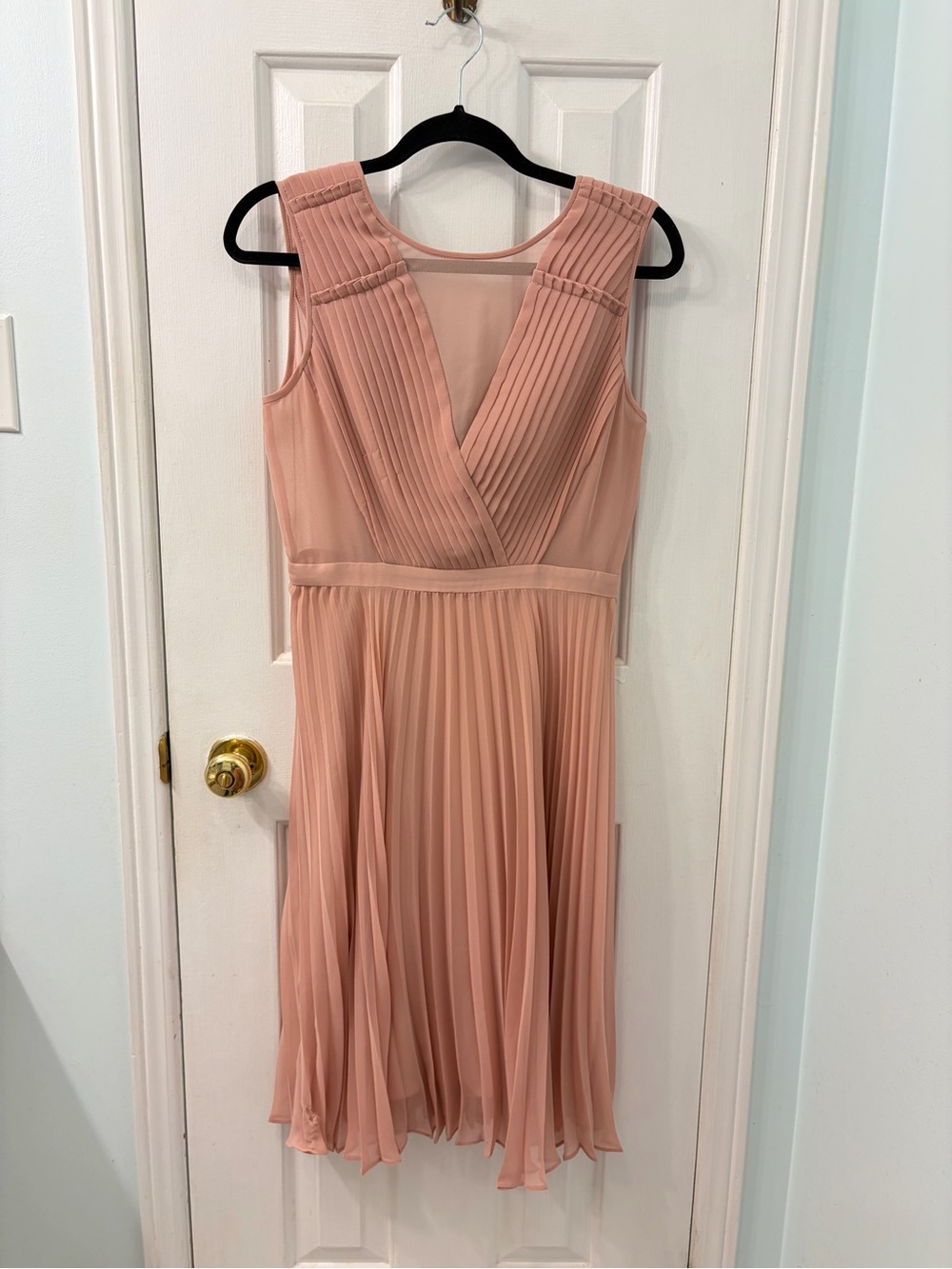 BCBGMaxAzria Pleated V-Neck Midi Dress in Blush Pink